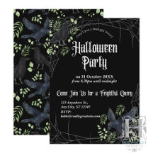 Raven Halloween Party Invitation in Black