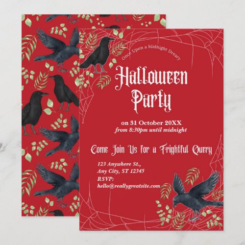 Raven Halloween Party Invitation in Red
