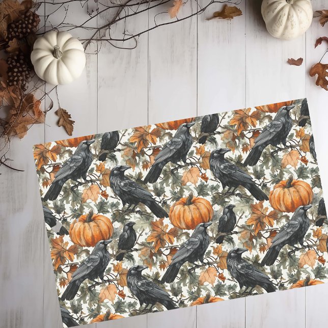 Raven Halloween Pumpkins Watercolor Autumn  Tissue Paper (Creator Uploaded)