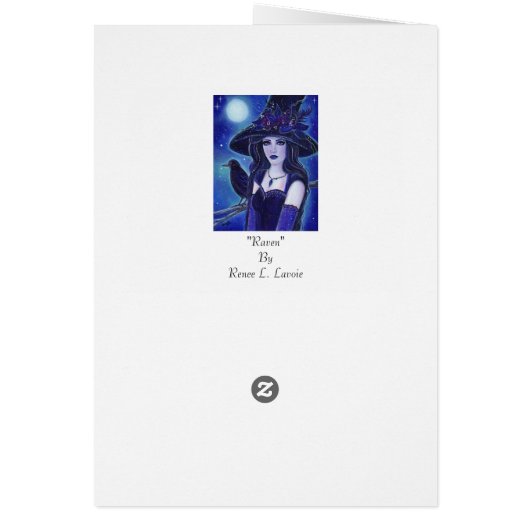 Raven Halloween witch greeting card by Renee (Back)