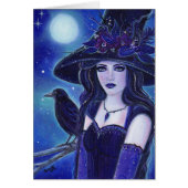 Raven Halloween witch greeting card by Renee (Front)
