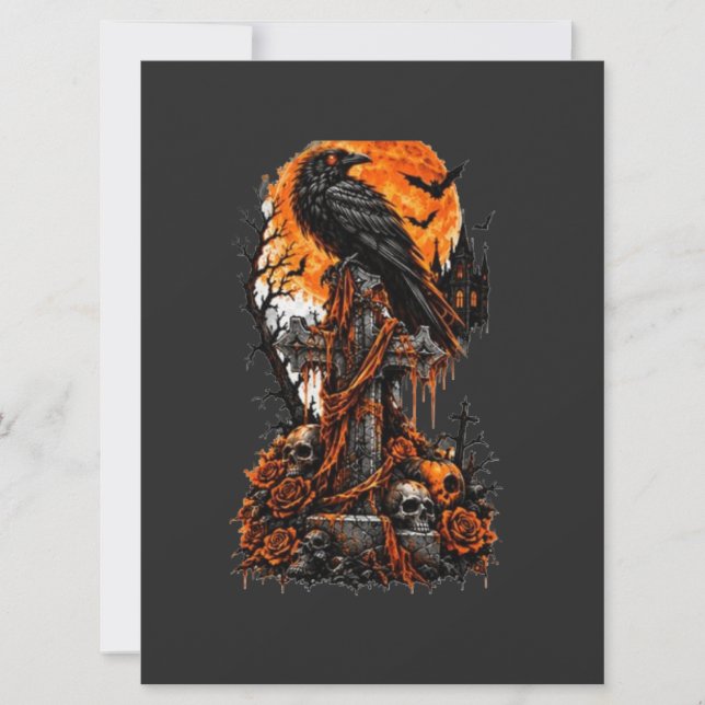 Raven & Haunted Graveyard Invitation (Front)