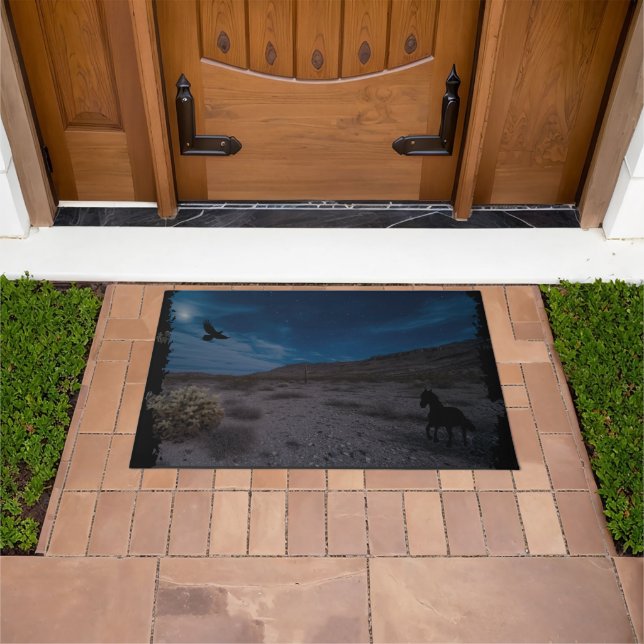 Raven Horse of Desert Landscape Southwest Doormat (Outdoor)