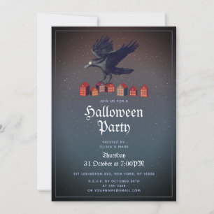 Raven Houses Moonlight Halloween Night Invitation