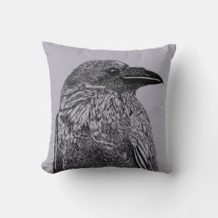 Raven Illustration Throw Pillow