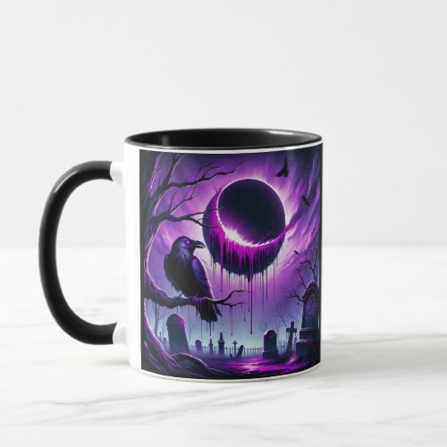 Raven in a Cemetery with an Ominous Moon Mug