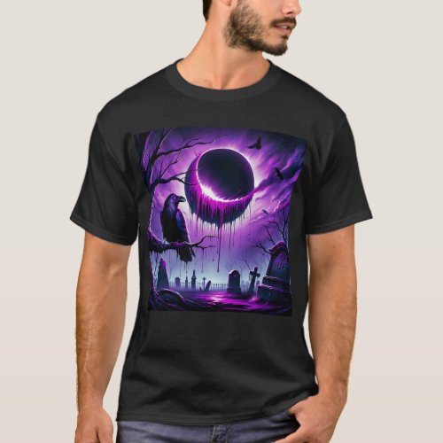 Raven in a Cemetery with an Ominous Moon T_Shirt