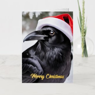 Raven in a Santa Hat Christmas