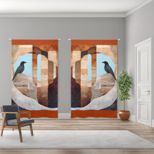 Raven in Ancient Ruins Southwestern Art Blackout Curtains