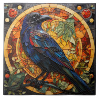 Raven in Autumn, Stained Glass Window