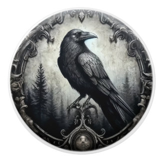 Raven in Dark Frame Gothic Ceramic Knob