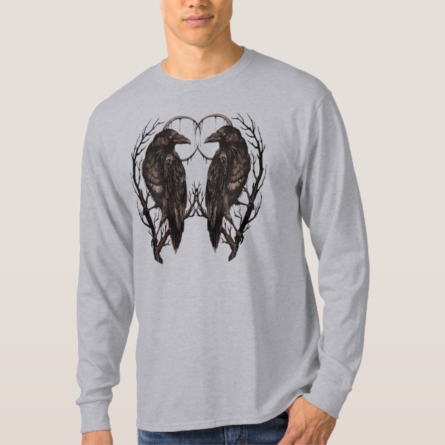 Raven in Dead Tree - Dark Gothic Art T-Shirt (Front)