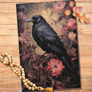 Raven in Flowers 3 Decoupage Paper
