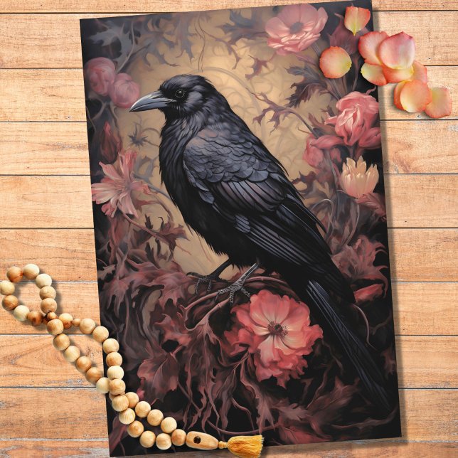 Raven in Flowers 3 Decoupage Paper (Creator Uploaded)