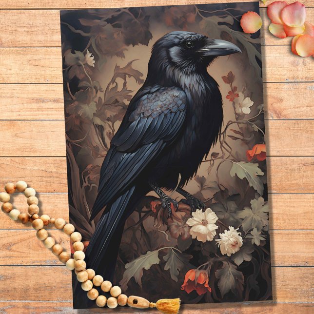 Raven in Flowers 4 Decoupage Paper (Creator Uploaded)