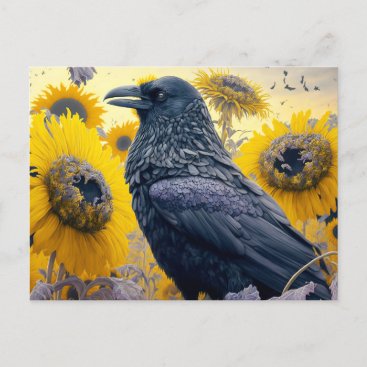 Raven in Sunflower Field Postcard