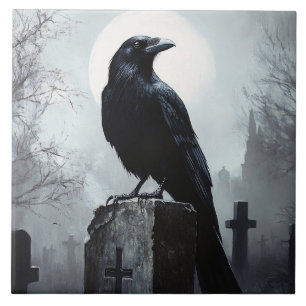 Raven in the Cemetery Gothic Ceramic Tile