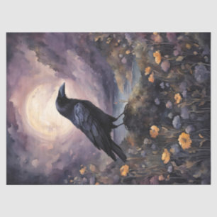 Raven in the Moonlight Watercolor Decoupage Tissue Paper