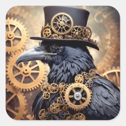 Raven in Top Hat Steampunk Art Square Sticker