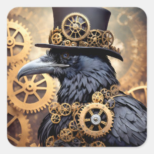 Raven in Top Hat Steampunk Art Square Sticker