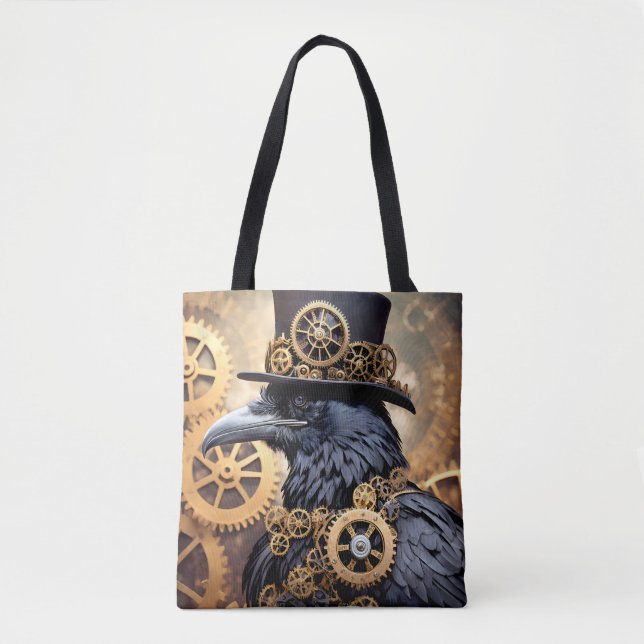 Raven in Top Hat Steampunk Art Tote Bag (Front)