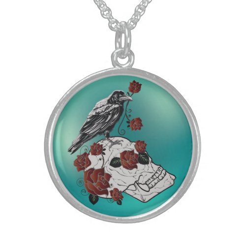 Raven Jewelry _ Raven Skull Roses Teal Fantasy