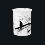 Raven & Lace Pitcher Ravenware<br><div class="desc">A silhouette of the bird and bare web-like or crack-like branches. It could be raven,  crow or rook.</div>