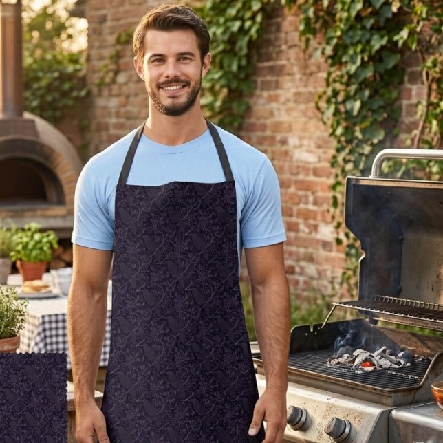 Raven Lover Gothic Damask Father's Day Apron (Raven apron for a gothic dad's Father's Day BBQ.)