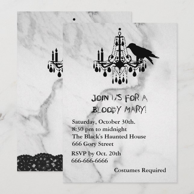 Raven, Mable and Black Cat Halloween Invitation (Front/Back)