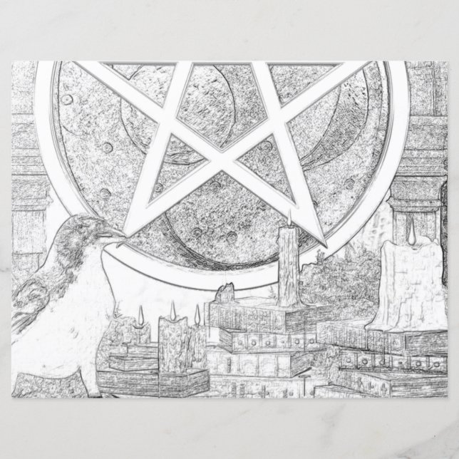 Raven Magick Pagan Wicca Coloring Page (Front)