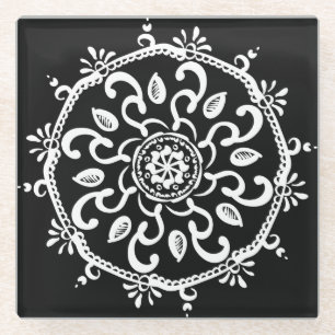 Raven Mandala Glass Coaster