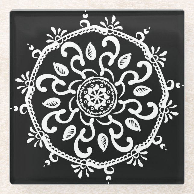 Raven Mandala Glass Coaster (Front)