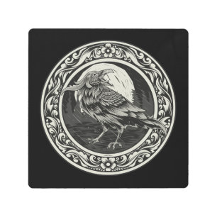 Raven Medallion Carving Art Bird Nature