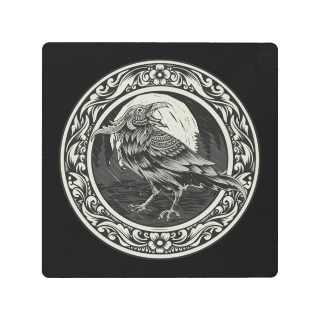 Raven Medallion Carving Art Bird Nature  (Front)