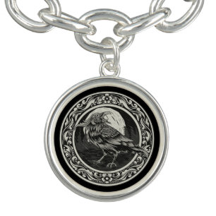 Raven Medallion Carving Art Bird Nature Bracelet
