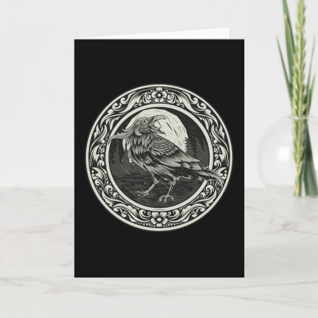 Raven Medallion Carving Art Bird Nature   Card (Front)