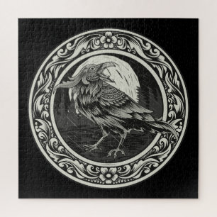 Raven Medallion Carving Art Bird Nature Jigsaw Puzzle