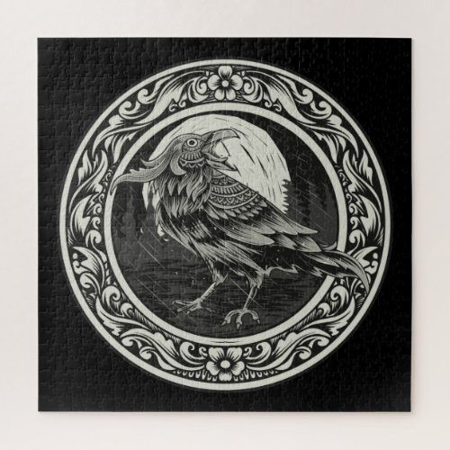 Raven Medallion Carving Art Bird Nature  Jigsaw Puzzle