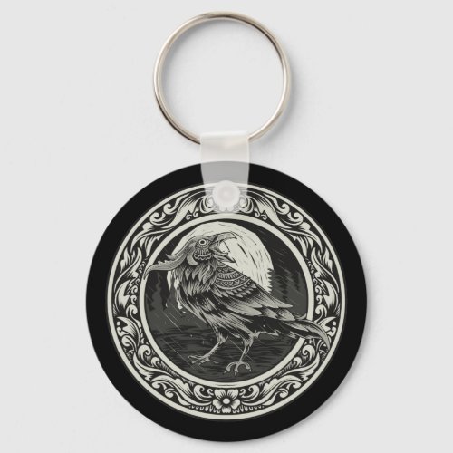 Raven Medallion Carving Art Bird Nature   Keychain