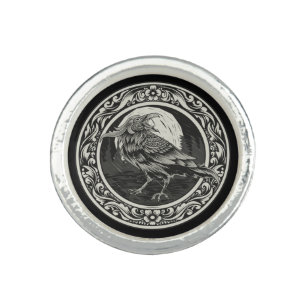 Raven Medallion Carving Art Bird Nature Ring