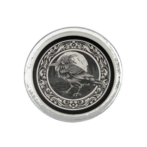 Raven Medallion Carving Art Bird Nature   Ring