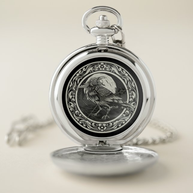 Raven Medallion Carving Art Bird Nature   Watch (Inside)