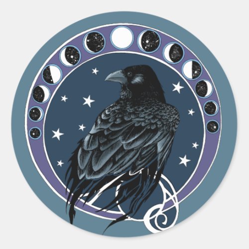 Raven Moon Classic Round Sticker