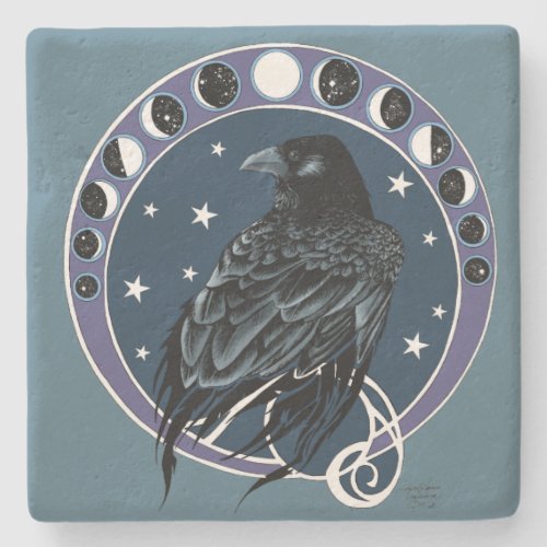 Raven Moon Moon Phases Stone Coaster