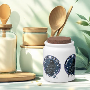 Raven Moon Phases Stars Blue Candy Jar