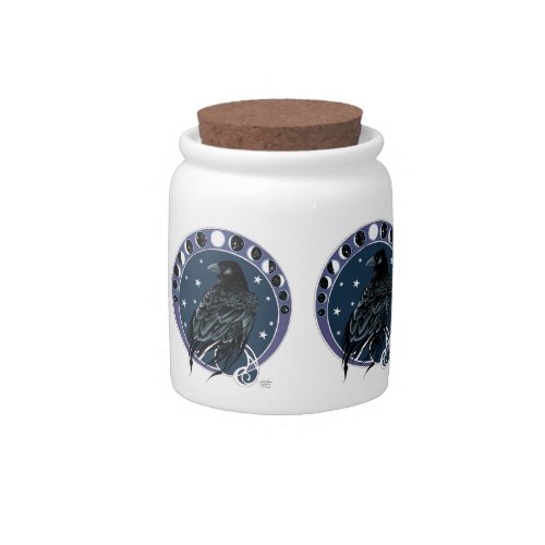 Raven Moon Phases Stars Blue Candy Jar