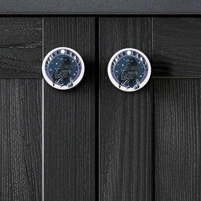 Raven Moon Phases Stars Blue Ceramic Knob (Creator Uploaded)