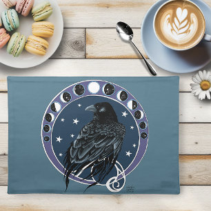 Raven Moon Phases Stars Blue Cloth Placemat