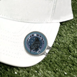 Raven Moon Phases Stars Blue Golf Hat Clip