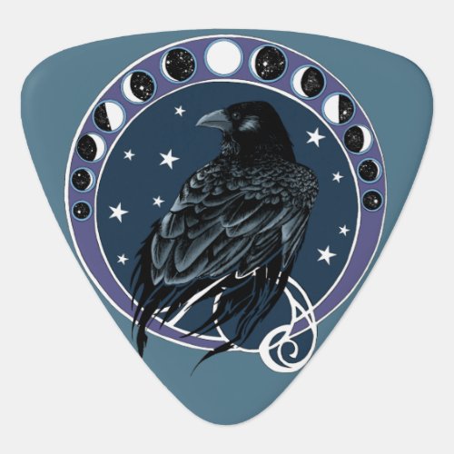 Raven Moon Phases Stars Blue Guitar Pick